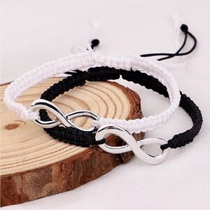 NEW•Couples Infinity Blk/Wht macrame adjustable bracelet set
